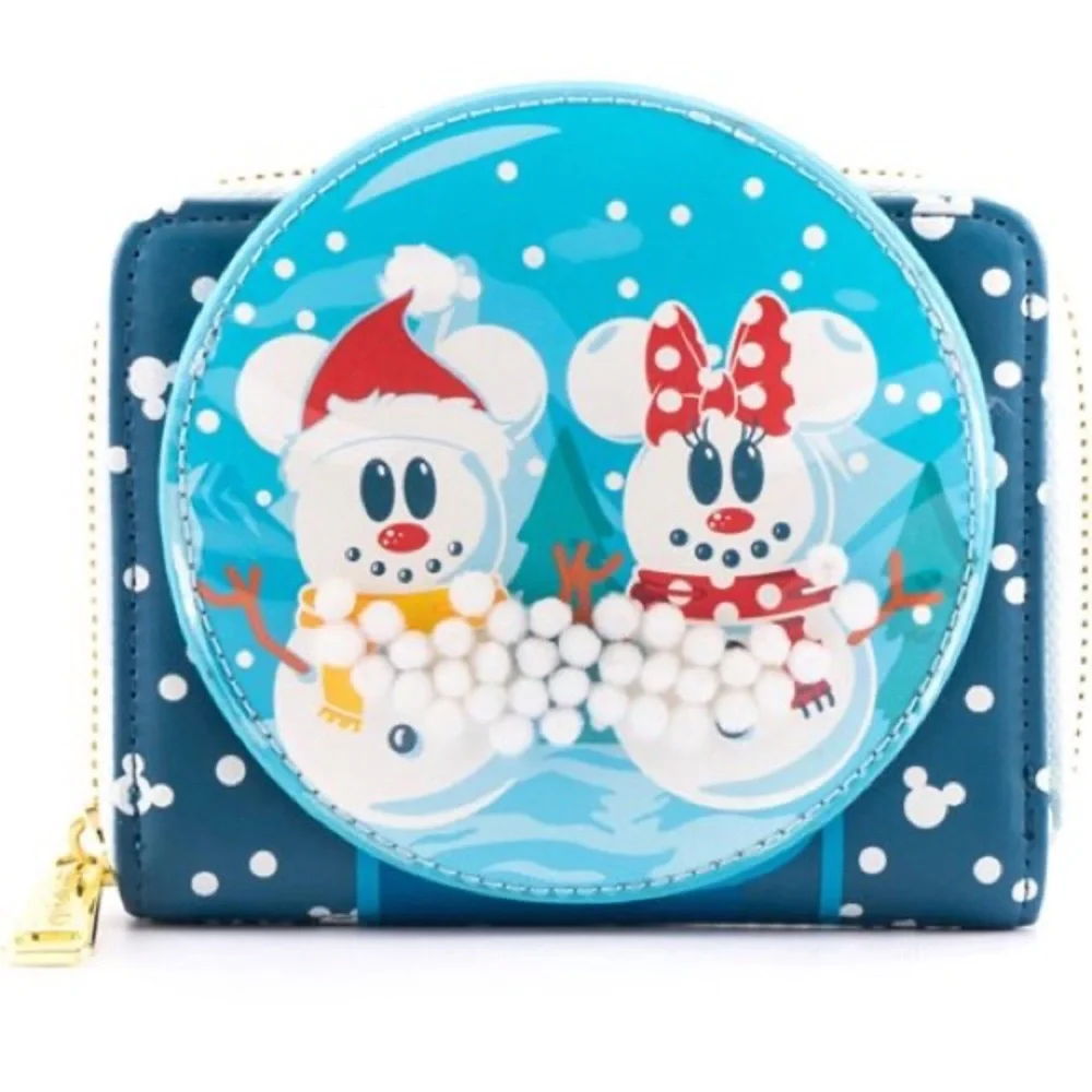 Disney Snowman Mickey and Minnie Mouse‎ Snow Globe Zip-Around Wallet